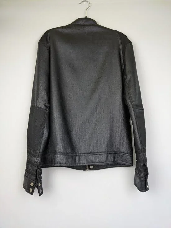 Zara Man Faux Leather Black Moto Jacket Mens Size Medium Motorcycle Biker - Picture 2 of 9
